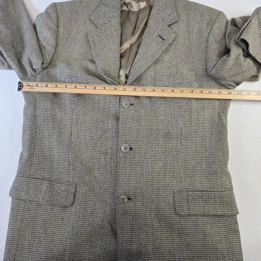 Vintage Stanley Blacker Three Button Tweed Houndstooth Blazer 42L Ventless